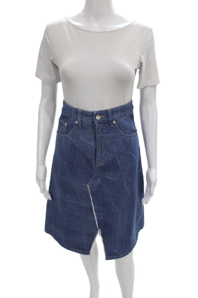 MM6 Maison Margiela Women Straight Pencil Skirt Blue Cotton Button Size 38