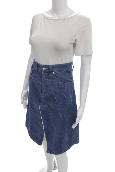 MM6 Maison Margiela Women Straight Pencil Skirt Blue Cotton Button Size 38