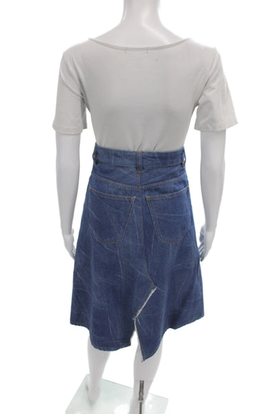 MM6 Maison Margiela Women Straight Pencil Skirt Blue Cotton Button Size 38