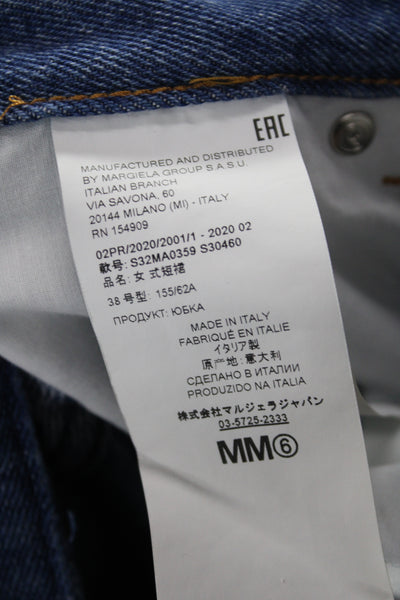 MM6 Maison Margiela Women Straight Pencil Skirt Blue Cotton Button Size 38