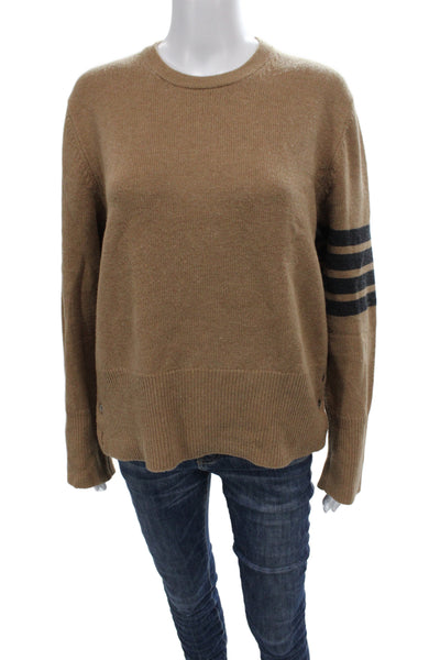 Thom Browne Women Striped Brown Wool Crewneck Pullover Sweater Size 3