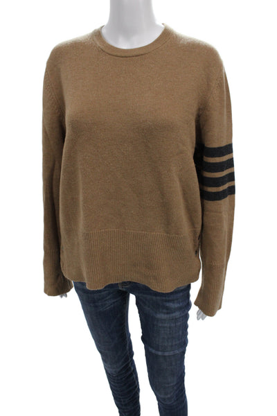 Thom Browne Women Striped Brown Wool Crewneck Pullover Sweater Size 3