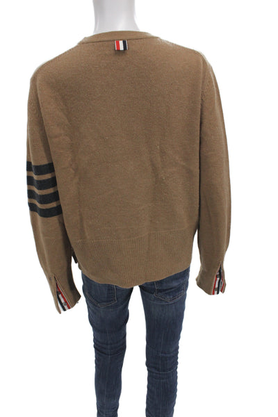 Thom Browne Women Striped Brown Wool Crewneck Pullover Sweater Size 3