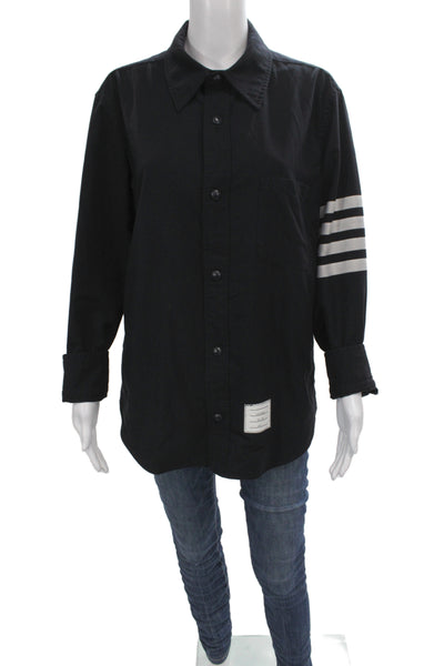 Thom Browne Mens Striped Cotton Collared Button-Up Black Long Sleeve Size 1