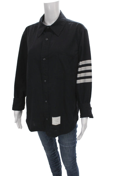 Thom Browne Mens Striped Cotton Collared Button-Up Black Long Sleeve Size 1