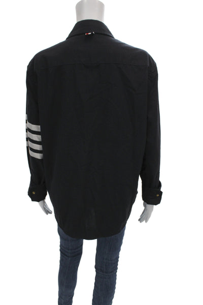 Thom Browne Mens Striped Cotton Collared Button-Up Black Long Sleeve Size 1
