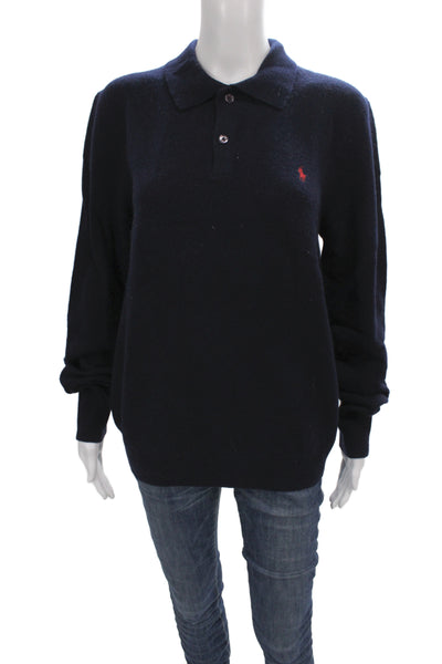 Polo Ralph Lauren Mens Collared Pullover Sweater Blue Italian Yarn Size M