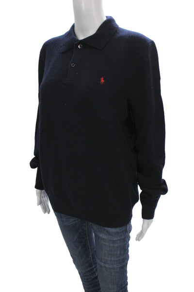 Polo Ralph Lauren Mens Collared Pullover Sweater Blue Italian Yarn Size M