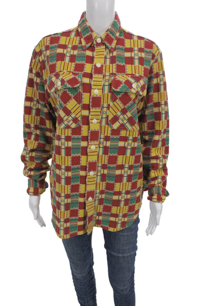 RRL Ralph Lauren Mens Button Front Green Plaid Cotton Long Sleeve Size S