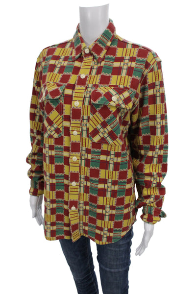RRL Ralph Lauren Mens Button Front Green Plaid Cotton Long Sleeve Size S