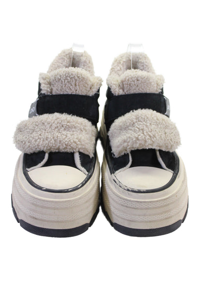 Lonza Womens Double Strap Suede Platform Sneakers Black White Size 37