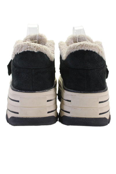 Lonza Womens Double Strap Suede Platform Sneakers Black White Size 37
