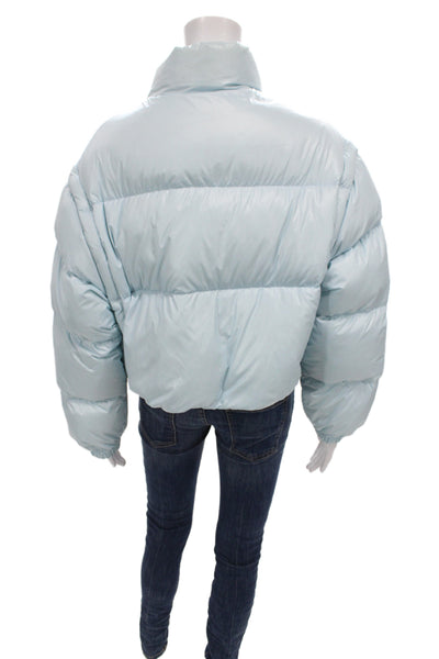 Prada Womens Blue Recycled Polyamide Puffer Jacket Snap Closure Size 38