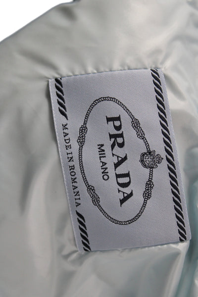 Prada Womens Blue Recycled Polyamide Puffer Jacket Snap Closure Size 38
