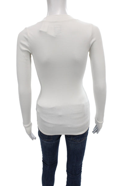 NSF Womens Henley Long Sleeve Basic T-Shirt White Petite Size XS