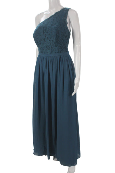 Azazie Women Gown Chiffon One Shoulder Mid-Calf Blue Size 14