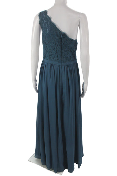 Azazie Women Gown Chiffon One Shoulder Mid-Calf Blue Size 14