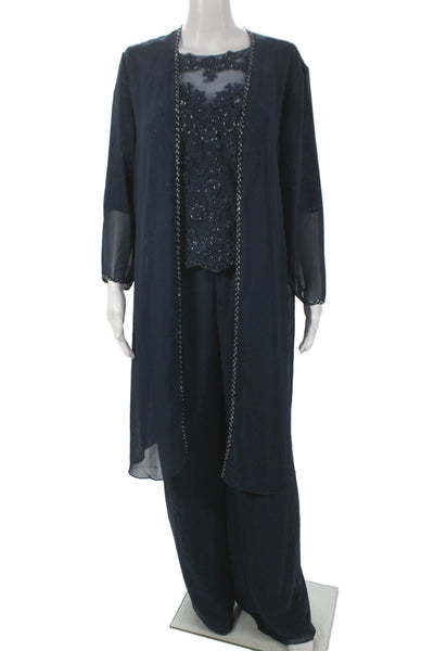 Azazie Womens Pantsuit Blue Polyester Wedding 3/4 Sleeve Size 16