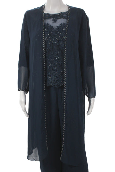 Azazie Womens Pantsuit Blue Polyester Wedding 3/4 Sleeve Size 16