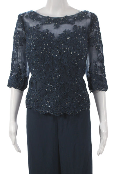 Azazie Womens Pantsuit Blue Polyester Wedding 3/4 Sleeve Size 16