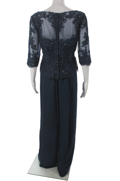 Azazie Womens Pantsuit Blue Polyester Wedding 3/4 Sleeve Size 16