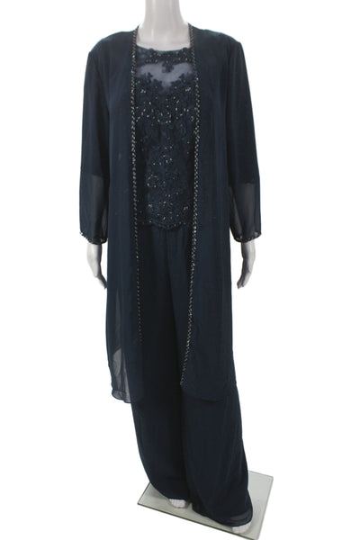 Azazie Womens Blue Pantsuit Wedding 3/4 Sleeve Polyester Size 14