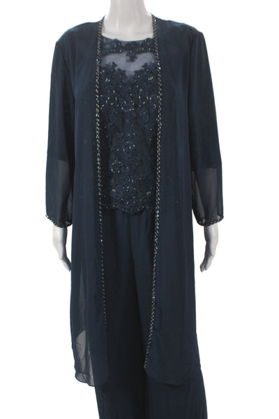 Azazie Womens Blue Pantsuit Wedding 3/4 Sleeve Polyester Size 14