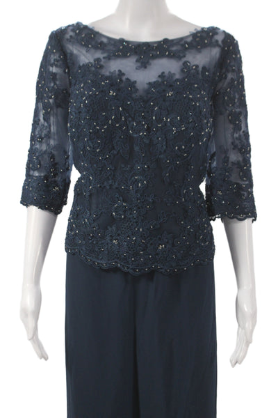 Azazie Womens Blue Pantsuit Wedding 3/4 Sleeve Polyester Size 14