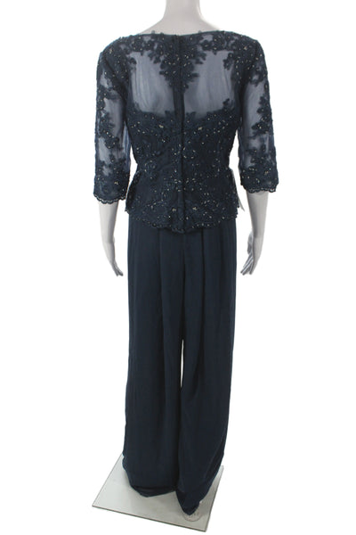 Azazie Womens Blue Pantsuit Wedding 3/4 Sleeve Polyester Size 14