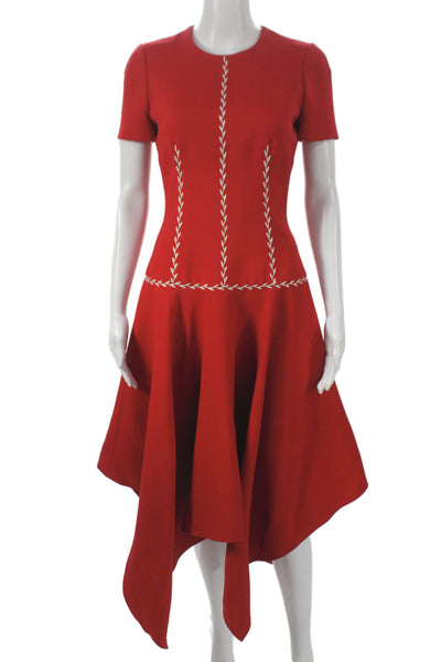 Alexander McQueen Women Fit & Flare Dress Red Short Sleeve Size 38