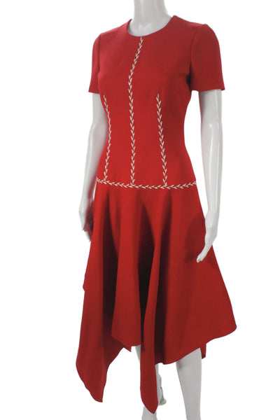 Alexander McQueen Women Fit & Flare Dress Red Short Sleeve Size 38