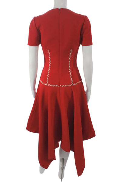Alexander McQueen Women Fit & Flare Dress Red Short Sleeve Size 38