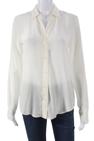 Zara Women Basic Collared Button White Long Sleeve Blouse Size S