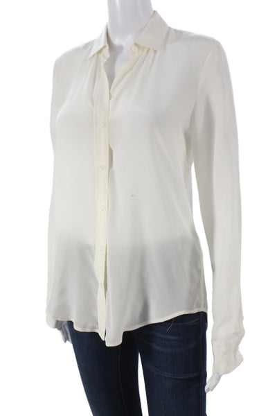 Zara Women Basic Collared Button White Long Sleeve Blouse Size S