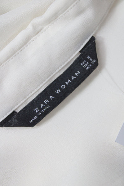 Zara Women Basic Collared Button White Long Sleeve Blouse Size S