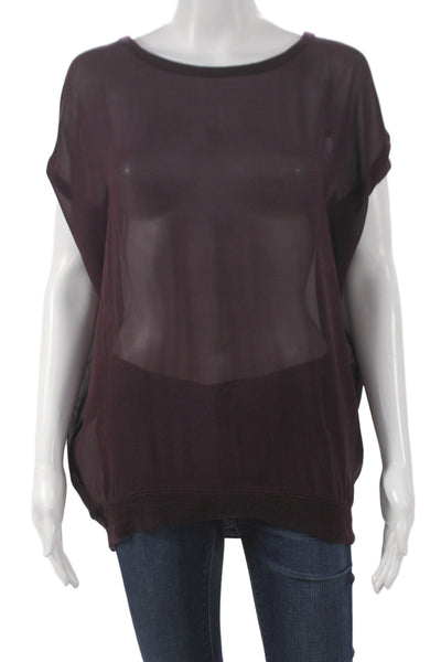 Vince Women Basic Blouse Purple Short Sleeve Round Neck Size XS