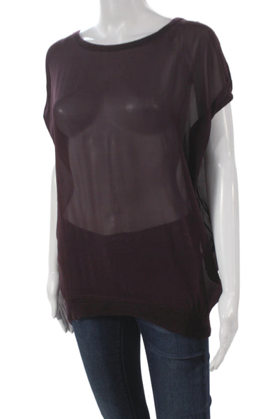 Vince Women Basic Blouse Purple Short Sleeve Round Neck Size XS