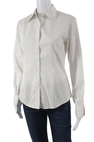 Brooks Brothers Women White Striped Button-Up Long Sleeve Cotton Size 2