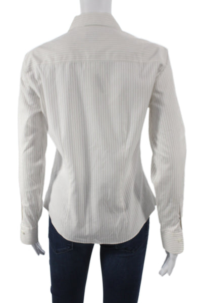 Brooks Brothers Women White Striped Button-Up Long Sleeve Cotton Size 2