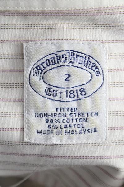 Brooks Brothers Women White Striped Button-Up Long Sleeve Cotton Size 2