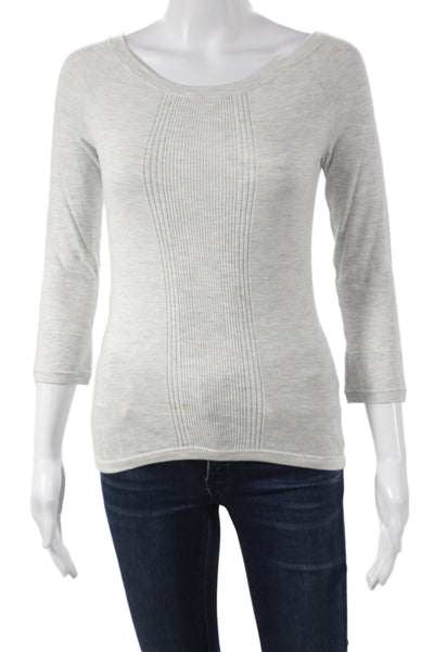 Narciso Rodriguez Women Basic Scoop Neck 3/4 Sleeve Cotton Blouse Gray Size 6