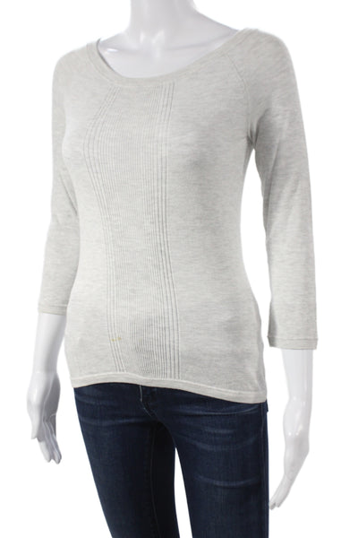 Narciso Rodriguez Women Basic Scoop Neck 3/4 Sleeve Cotton Blouse Gray Size 6