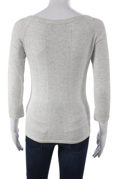 Narciso Rodriguez Women Basic Scoop Neck 3/4 Sleeve Cotton Blouse Gray Size 6