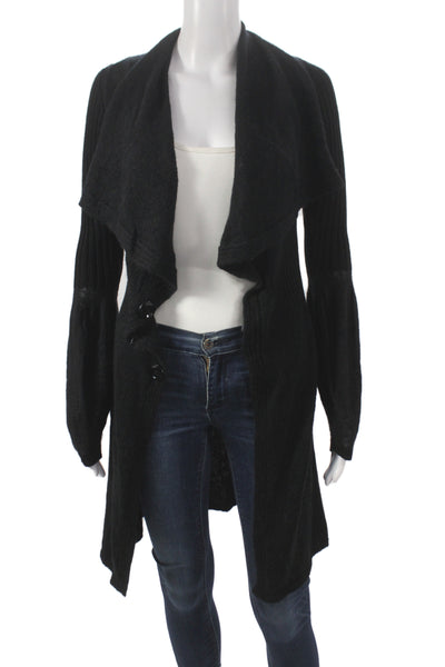 D. Exterior Womens Cardigan Black Cowl Neck 51% Wool Long Sleeve Size S