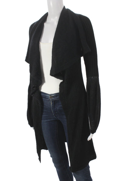 D. Exterior Womens Cardigan Black Cowl Neck 51% Wool Long Sleeve Size S