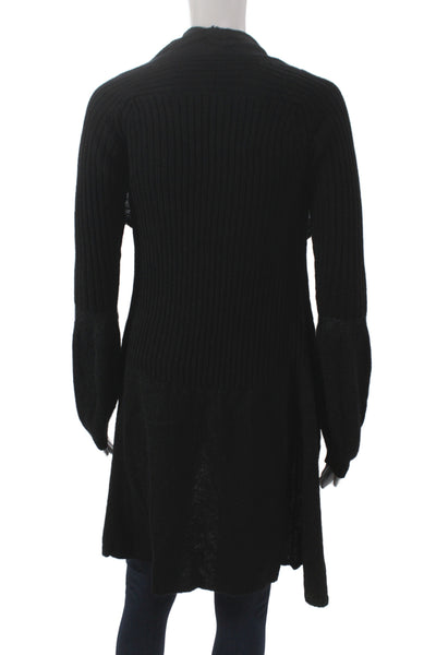 D. Exterior Womens Cardigan Black Cowl Neck 51% Wool Long Sleeve Size S