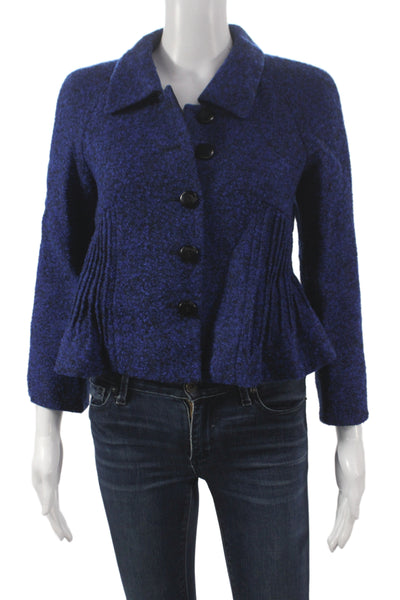 Armani Collezioni Women Blue Wool Basic Jacket Button Long Sleeve Size 2