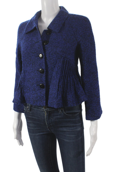Armani Collezioni Women Blue Wool Basic Jacket Button Long Sleeve Size 2