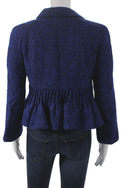 Armani Collezioni Women Blue Wool Basic Jacket Button Long Sleeve Size 2