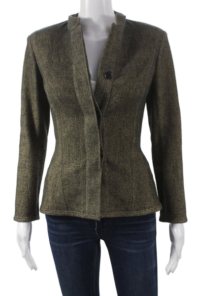 Narciso Rodriguez Womens Silk Green Basic Jacket Button Long Sleeve Size 6